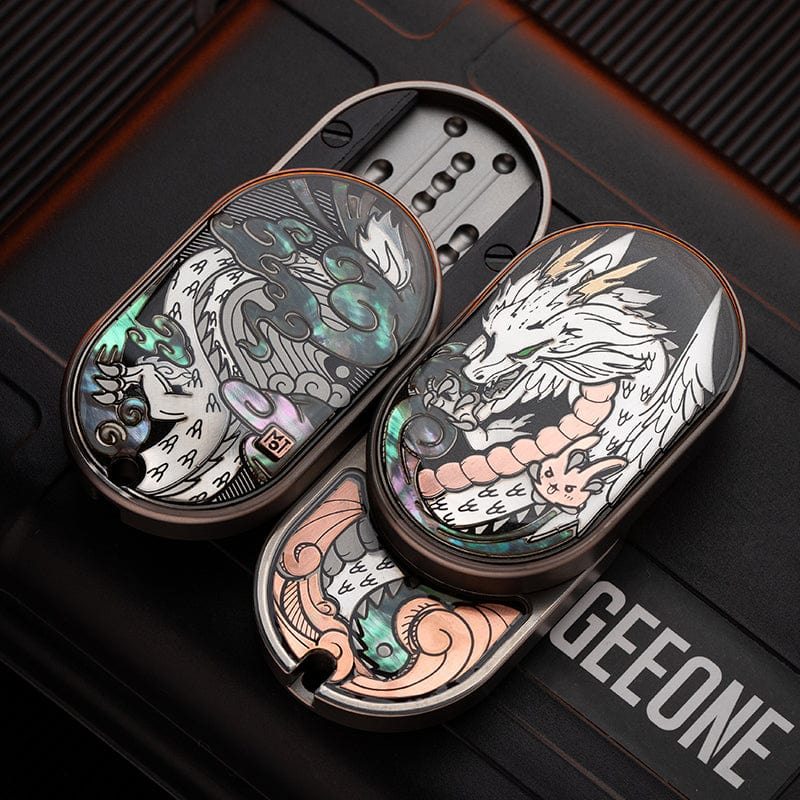 Mechanical Slider – MOT Groove | Titanium Zirconium Dragon EDC Push Slider