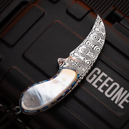 Multi Tool – New Play Liu Guang | BlueTongue Damascus Mother of Pearl EDC Knife