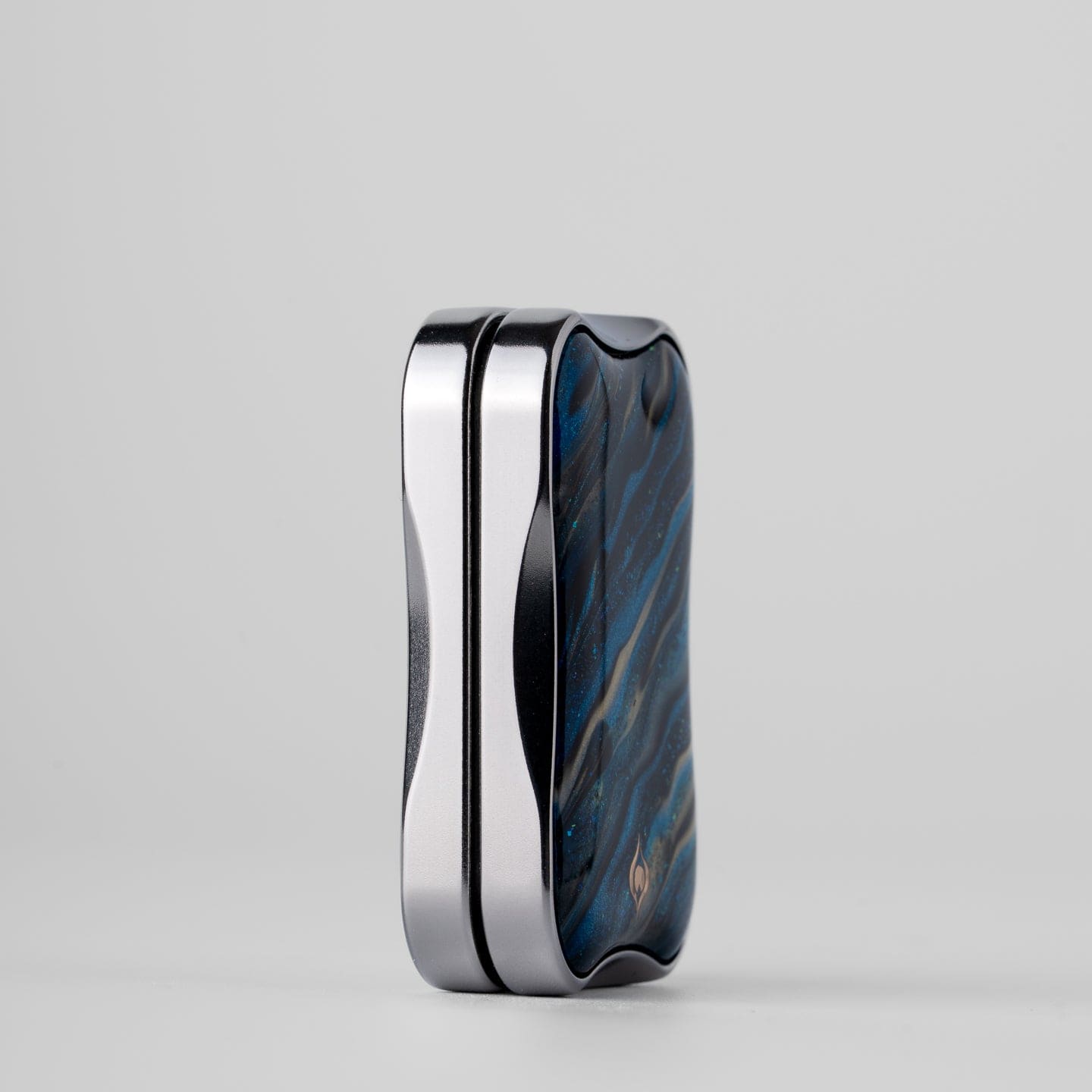 EDC Slider – Peacock Aura Sand | Stainless Steel Titanium Zirconium Sand Push Slider