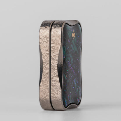 EDC Slider – Peacock Aura Sand | Stainless Steel Titanium Zirconium Sand Push Slider