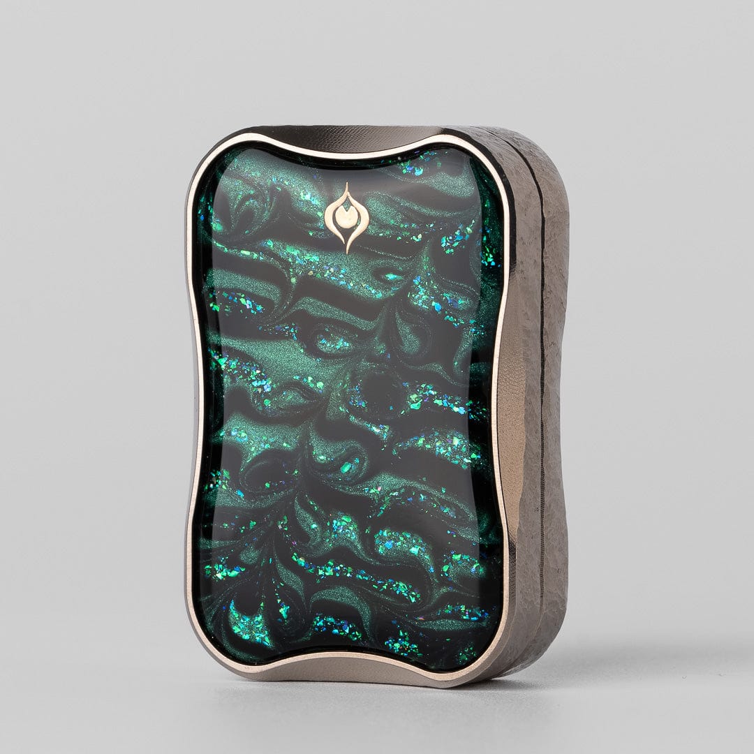 EDC Slider – Peacock Aura Sand | Stainless Steel Titanium Zirconium Sand Push Slider