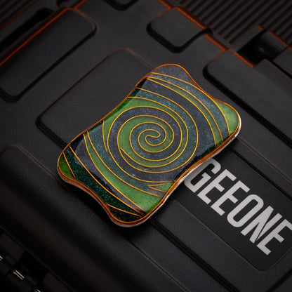 EDC Slider – Peacock Aura Sand | Stainless Steel Titanium Zirconium Sand Push Slider