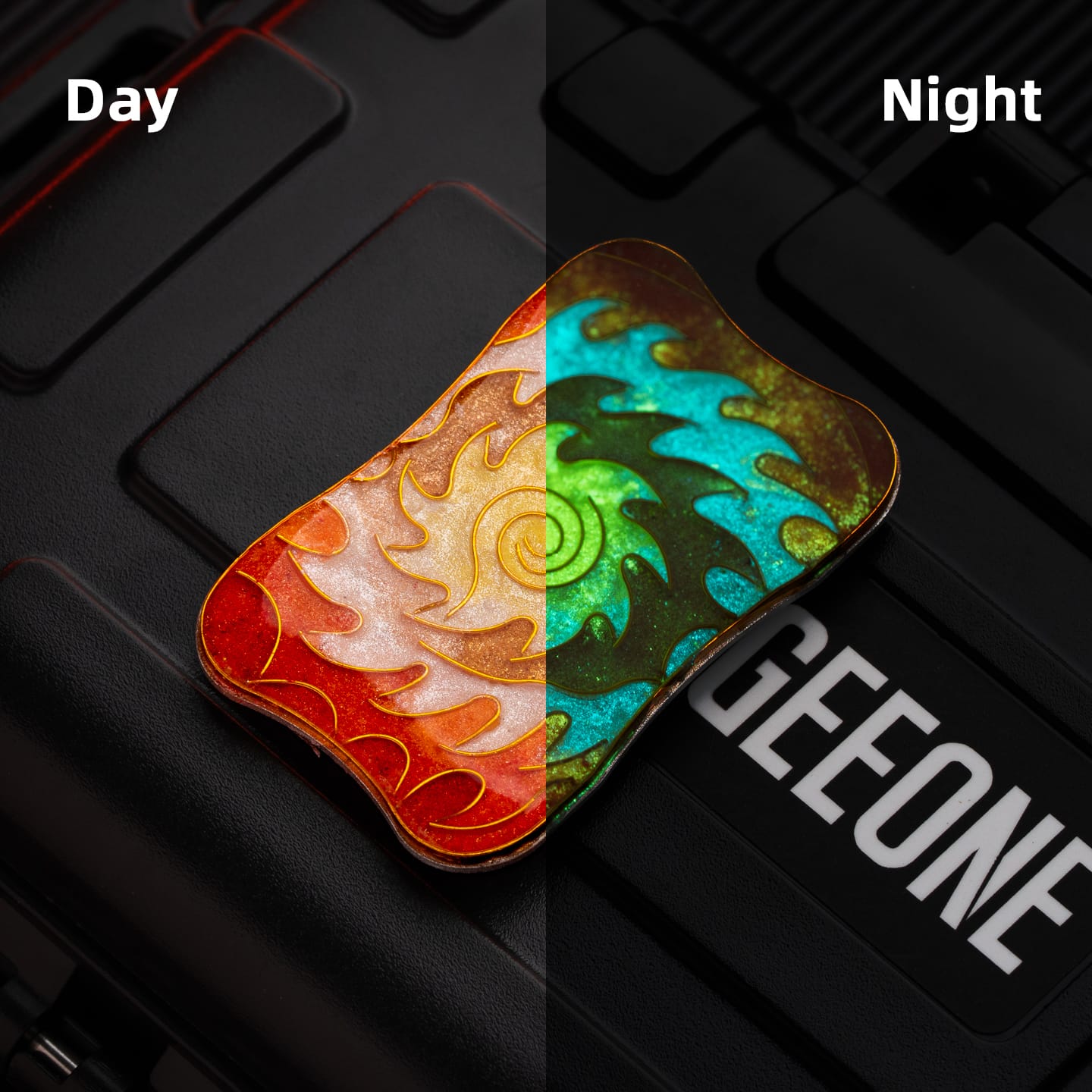 EDC Slider – Peacock Aura Sand | Stainless Steel Titanium Zirconium Sand Push Slider