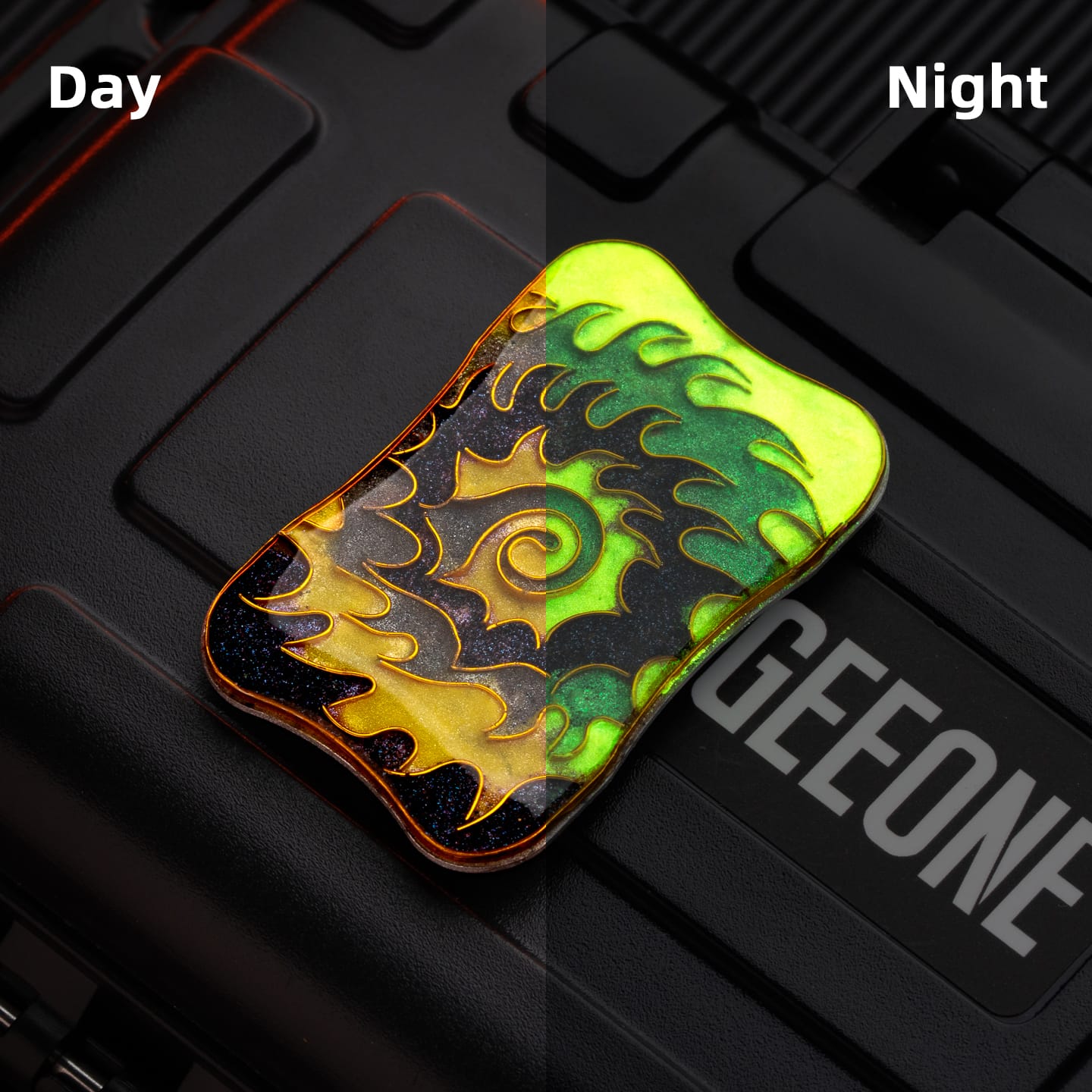 EDC Slider – Peacock Aura Sand | Stainless Steel Titanium Zirconium Sand Push Slider