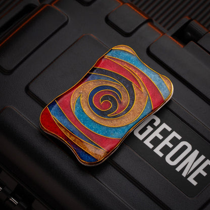EDC Slider – Peacock Aura Sand | Stainless Steel Titanium Zirconium Sand Push Slider