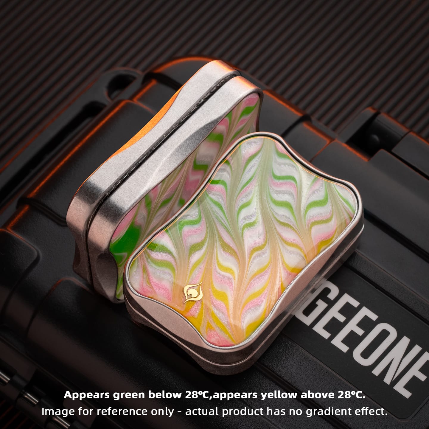 EDC Slider – Peacock Aura Sand | Stainless Steel Titanium Zirconium Sand Push Slider
