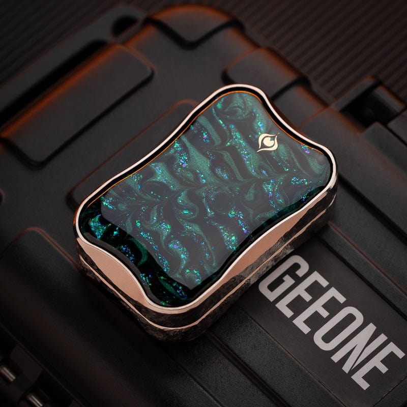 EDC Slider – Peacock Aura Sand | Stainless Steel Titanium Zirconium Sand Push Slider