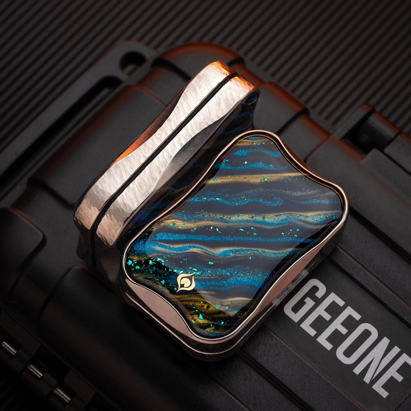 EDC Slider – Peacock Aura Sand | Stainless Steel Titanium Zirconium Sand Push Slider