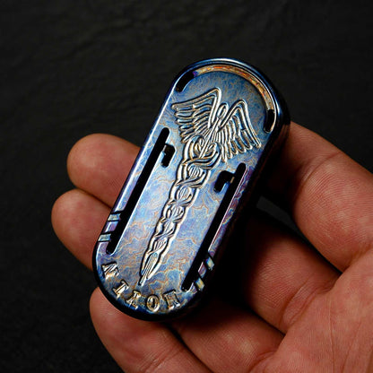 Scepter Titanium Tuning-Fork Fidget Slider — Storm-Pattern Titanium