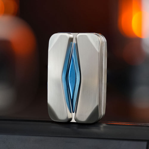 Leaf-Accent Infinite-Position Fidget Slider — Silver-Tone with Blue Accent