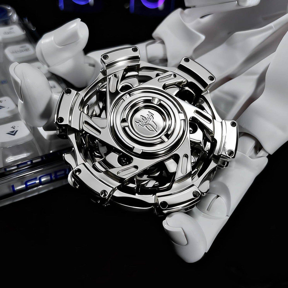 Arcane Ring Six-Panel Linkage Metal Fidget Spinner — Silver — Stainless Steel