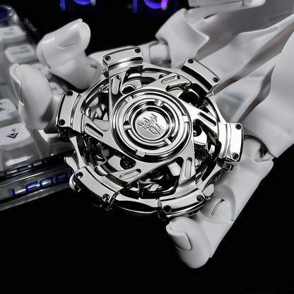 Arcane Ring Six-Panel Linkage Metal Fidget Spinner — Silver — Stainless Steel