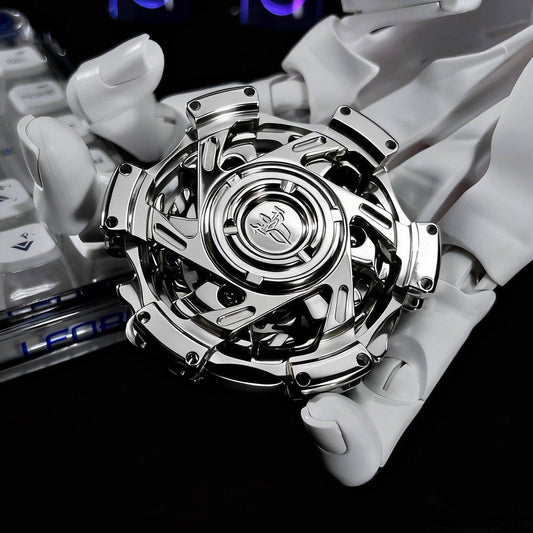 Arcane Ring Six-Panel Linkage Metal Fidget Spinner — Silver — Stainless Steel