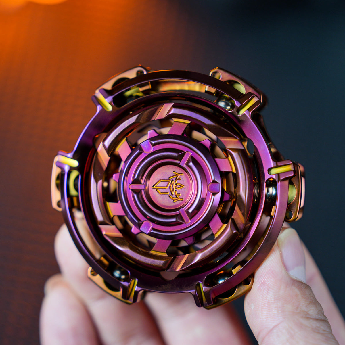 Arcane Ring Six-Panel Linkage Metal Fidget Spinner — Magenta / Gold — Metal