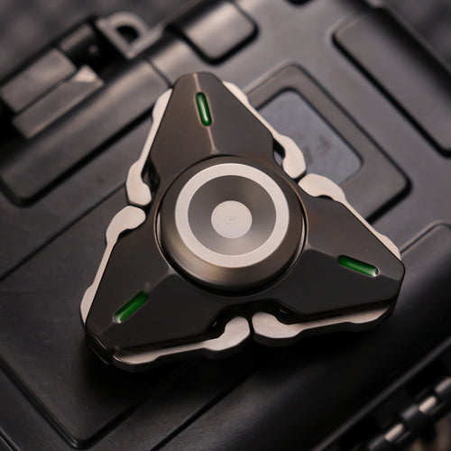 Triangular Opening-Armor Metal Fidget Spinner — Green Accents