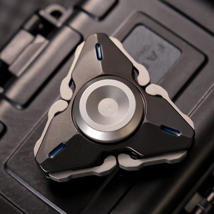 Triangular Opening-Armor Metal Fidget Spinner — Blue Accents