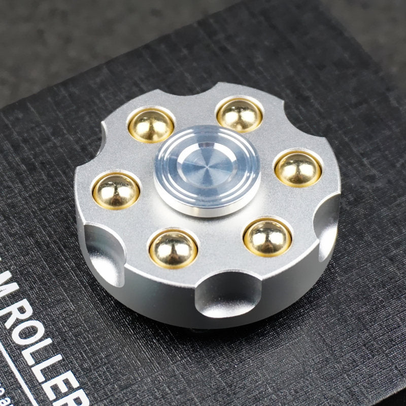 Revolver-Style Fidget Spinner — Silver-Tone + Pouch