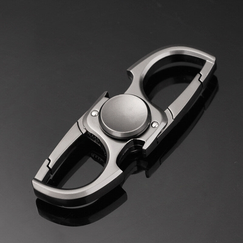 Zinc-Alloy Double-Clip Keychain Spinner — Gunmetal Gray