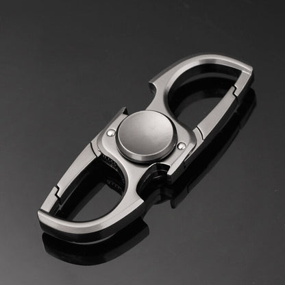 Zinc-Alloy Double-Clip Keychain Spinner — Gunmetal Gray