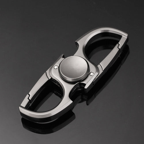 Zinc-Alloy Double-Clip Keychain Spinner — Gunmetal Gray