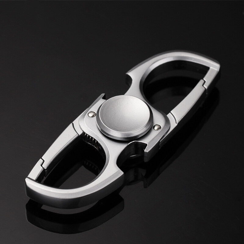 Zinc-Alloy Double-Clip Keychain Spinner — Silver