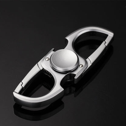 Zinc-Alloy Double-Clip Keychain Spinner — Silver