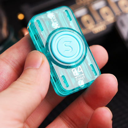 Blue translucent glow-tube slider and spinner held in one hand