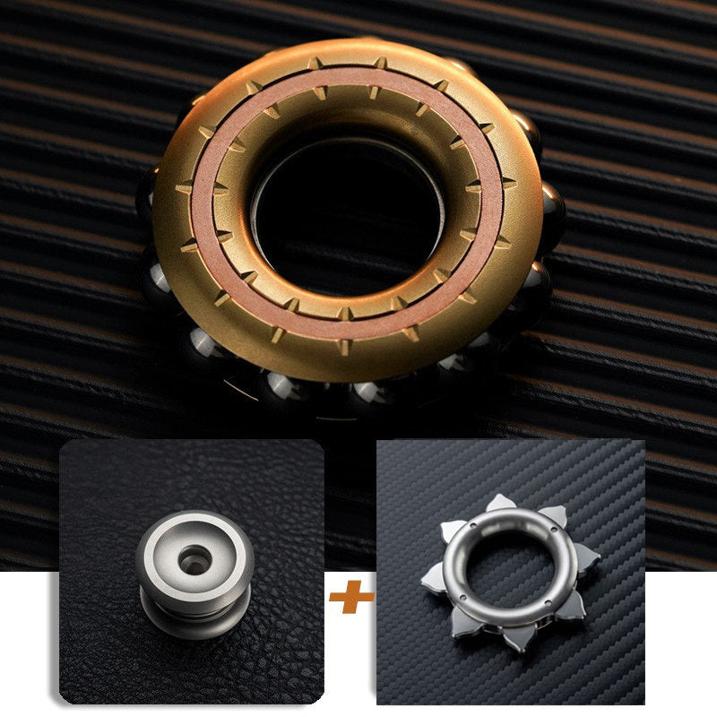 Beaded Metal EDC Fidget Ring — Brass Ring + Center-Lock Assembly + Lotus-Style Component, source variant view.