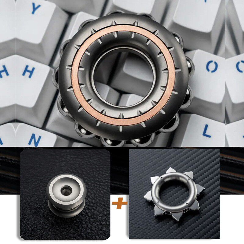 Beaded Metal EDC Fidget Ring — Titanium-Alloy Ring + Center-Lock Assembly + Lotus-Style Component, source variant view.