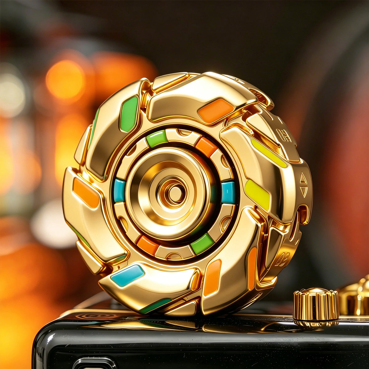 08 Zinc-Alloy Opening-Armor Fidget Spinner Sets — Gold — Glow + UV Light