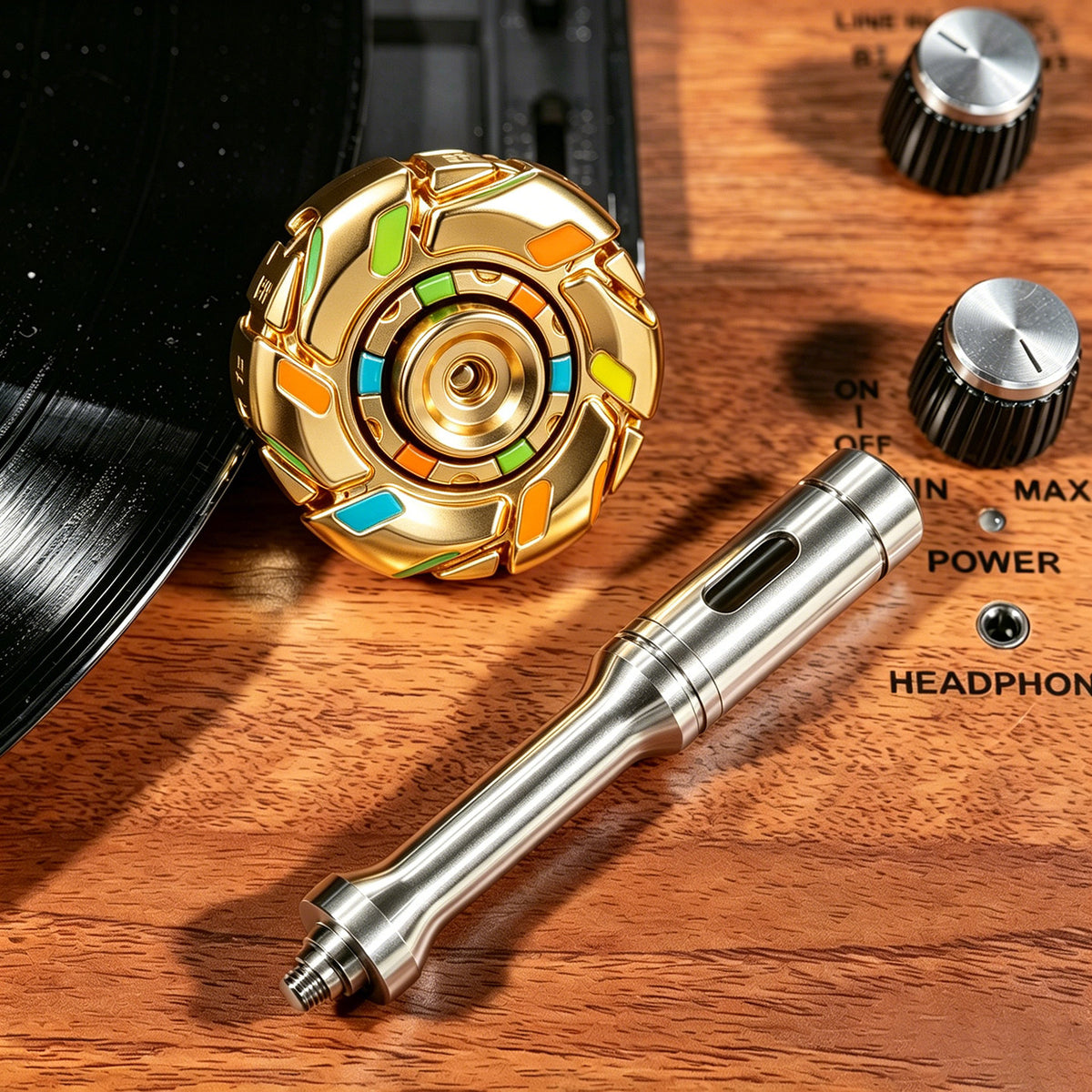 08 Zinc-Alloy Opening-Armor Fidget Spinner Sets — Gold — Glow + UV Light + Scepter