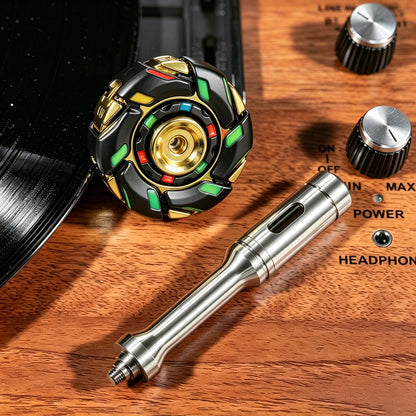 08 Zinc-Alloy Opening-Armor Fidget Spinner Sets — Black / Gold No. 2 — Glow + UV Light + Scepter