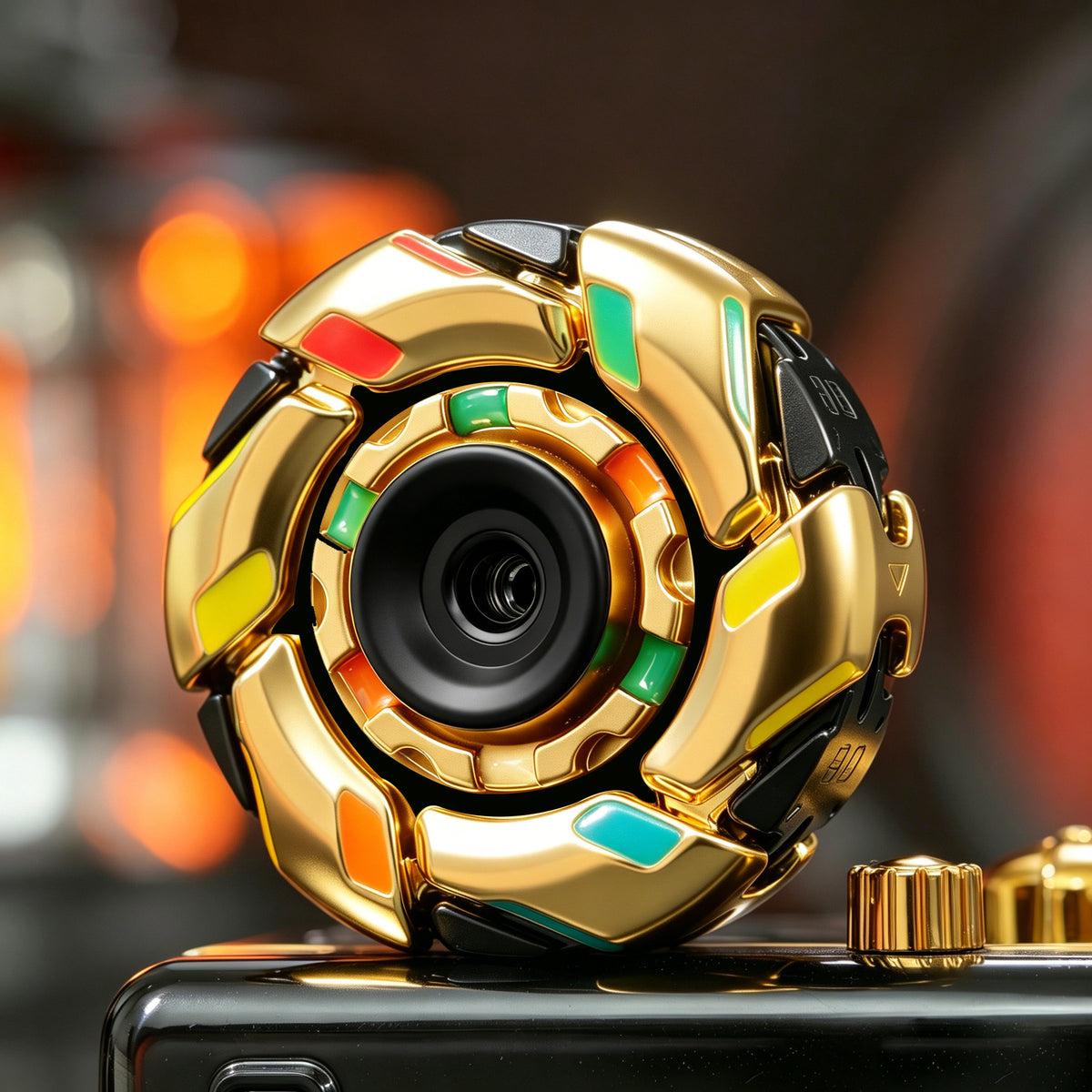 08 Zinc-Alloy Opening-Armor Fidget Spinner Sets — Black / Gold No. 1 — Glow + UV Light