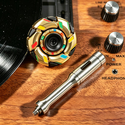08 Zinc-Alloy Opening-Armor Fidget Spinner Sets — Black / Gold No. 1 — Glow + UV Light + Scepter