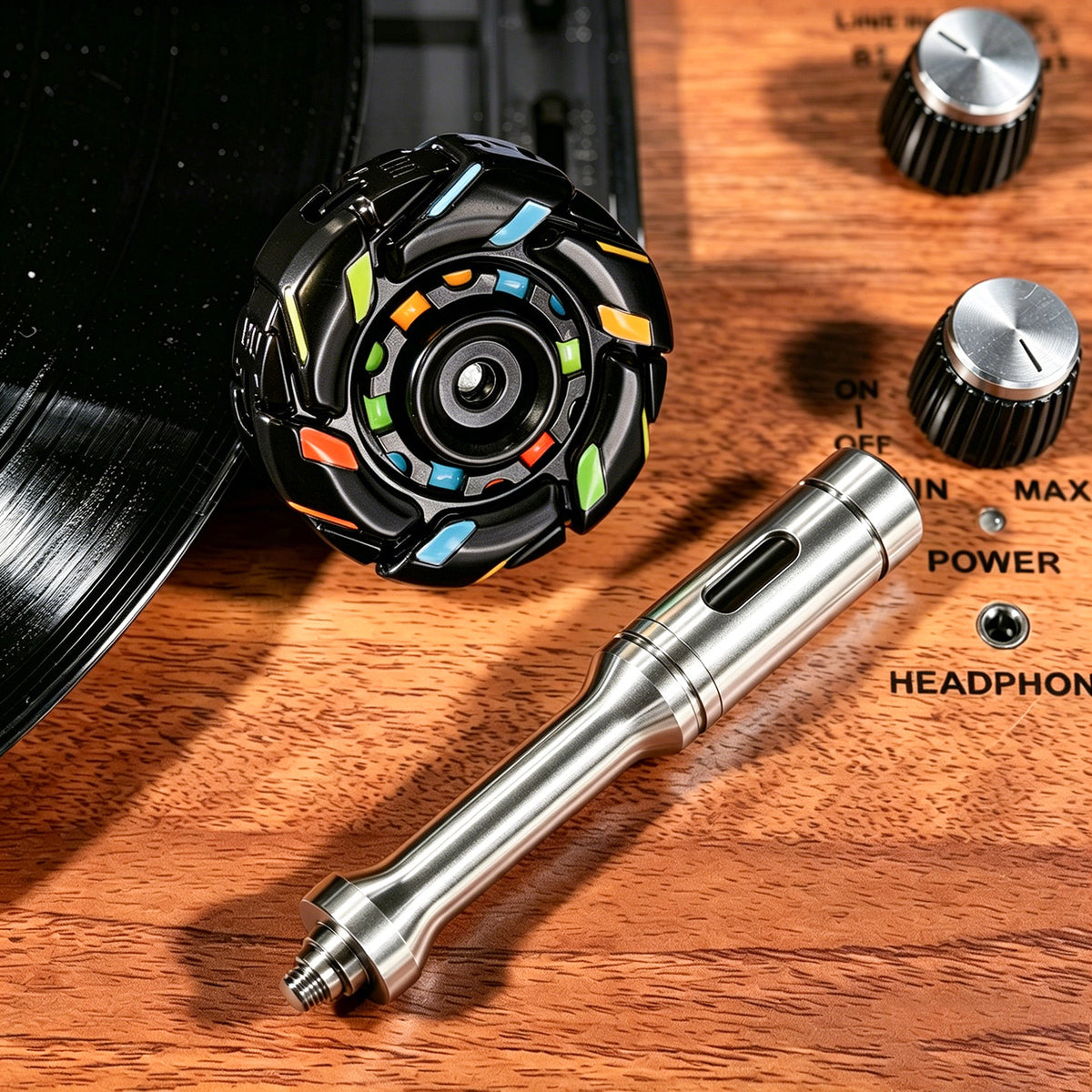 08 Zinc-Alloy Opening-Armor Fidget Spinner Sets — Black — Glow + UV Light + Scepter