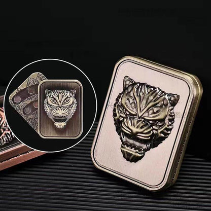 Tiger Relief Two-Layer Metal EDC Diagonal Fidget Slider — Bronze-Tone Tiger