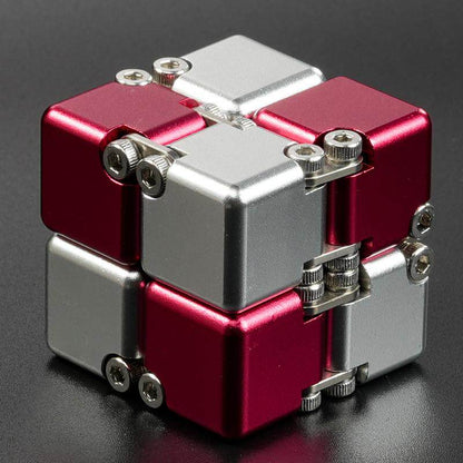 Aluminum Infinity Folding Fidget Cube — Gen 3 DIY - Silver and Red