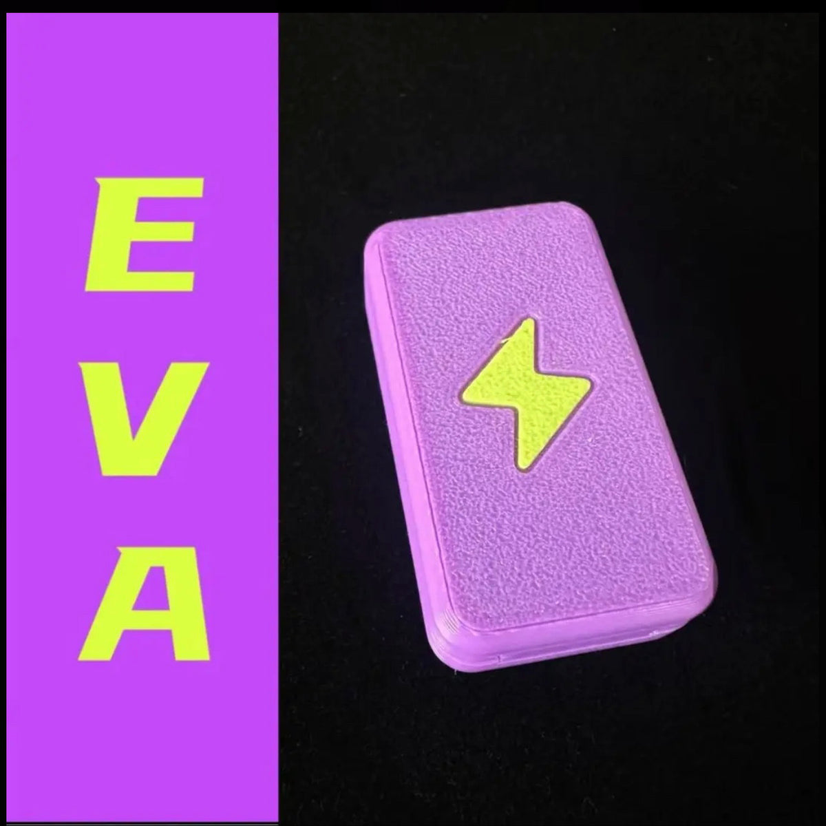 Twin-Track rectangular fidget slider in purple / lime bolt with a textured lightning-bolt face.