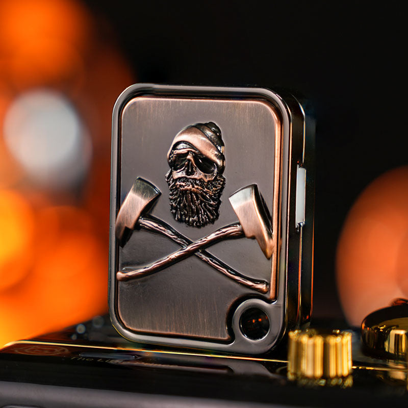 Pirate Skull and Crossed-Axe Metal Fidget Slider — Pirate Skull and Crossed Axes