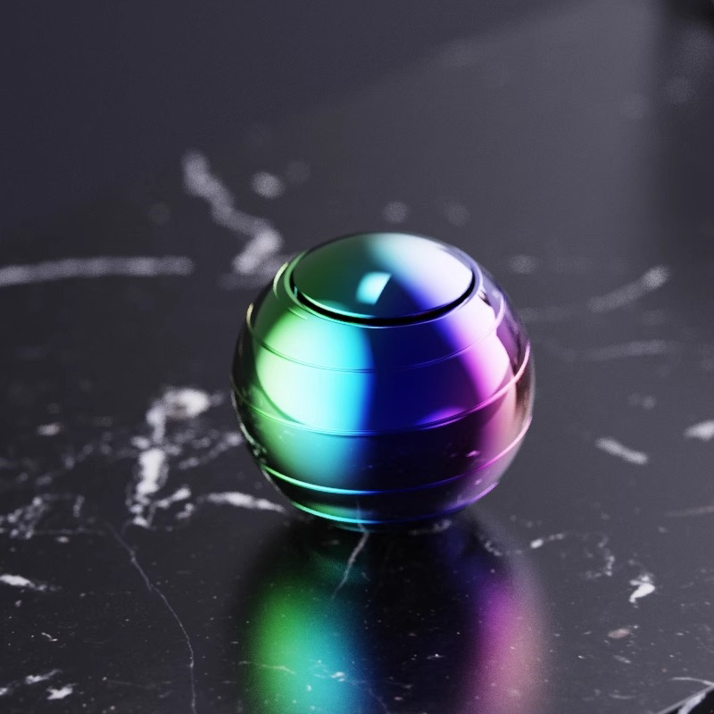 Grooved Spherical Alloy Fidget Spinner for Hand and Desktop Play — Rainbow
