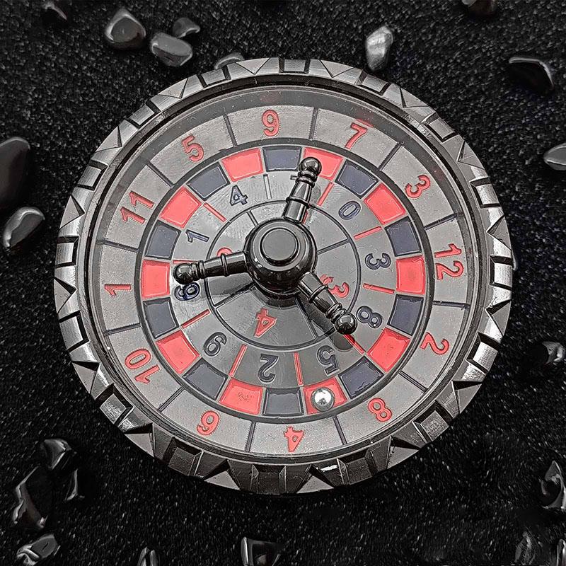 Concentric Number-Ring Roulette Fidget Spinner — Dark Nickel / Red-Blue