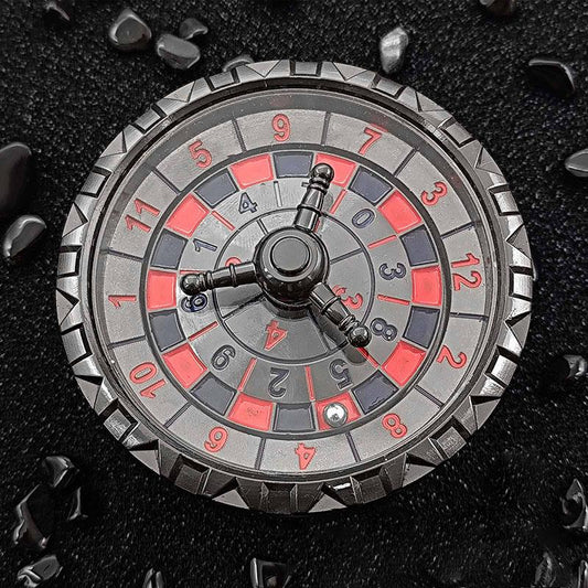 Concentric Number-Ring Roulette Fidget Spinner — Dark Nickel / Red-Blue