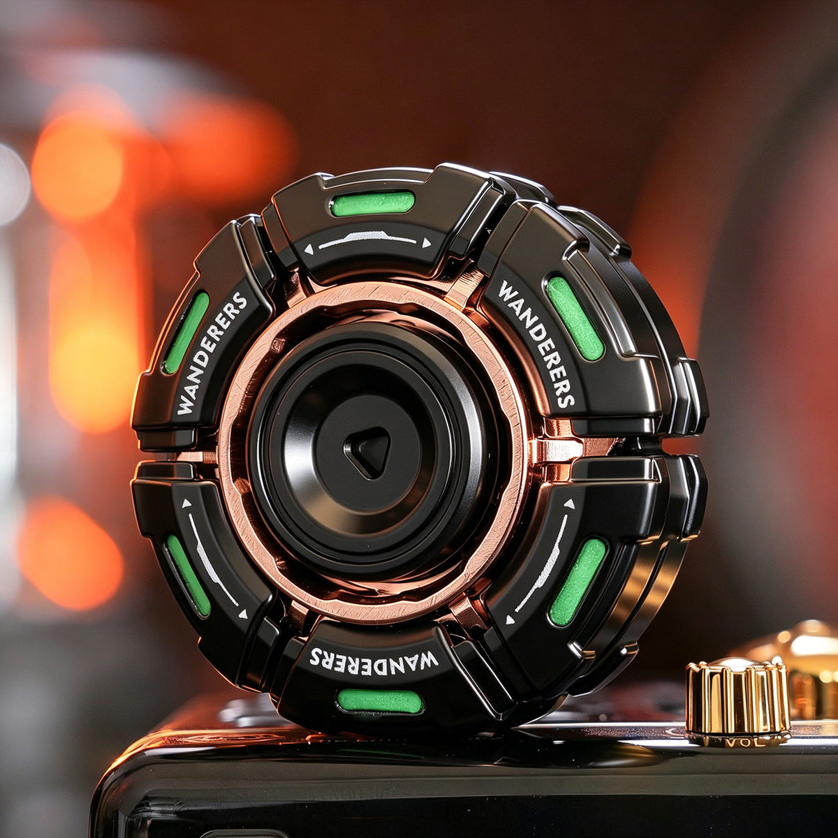 Wanderers Opening-Armor Metal Fidget Spinner — Black / Gold — Glow + UV Light