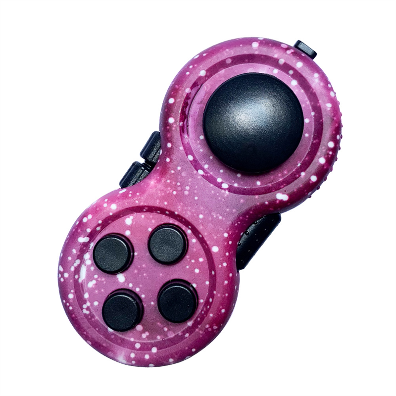 Purple star-pattern mini controller fidget with white speckles and black controls.