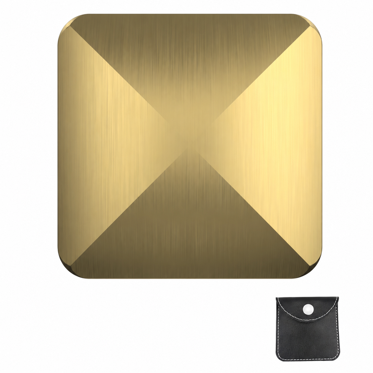 Gold-tone four-sided Flipo Flip fidget with storage pouch