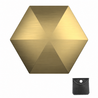 Gold-tone six-sided Flipo Flip fidget with storage pouch