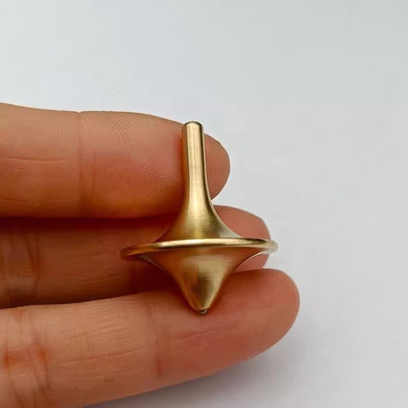 Mini Brass Finger-Twist Spinning Top — Brass Top with Ball Tip