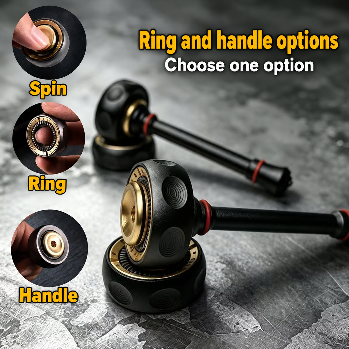 Fingerprint ring and handle use examples with English labels; choose one option