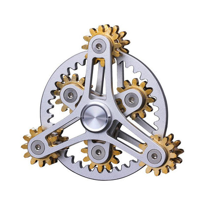 Silver-tone open-frame gear-linked spinner on a white background
