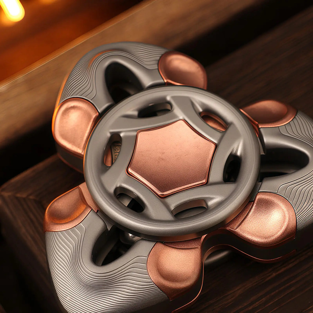 Snake pattern metal fidget spinner with decorative inlay for EDC play view 2